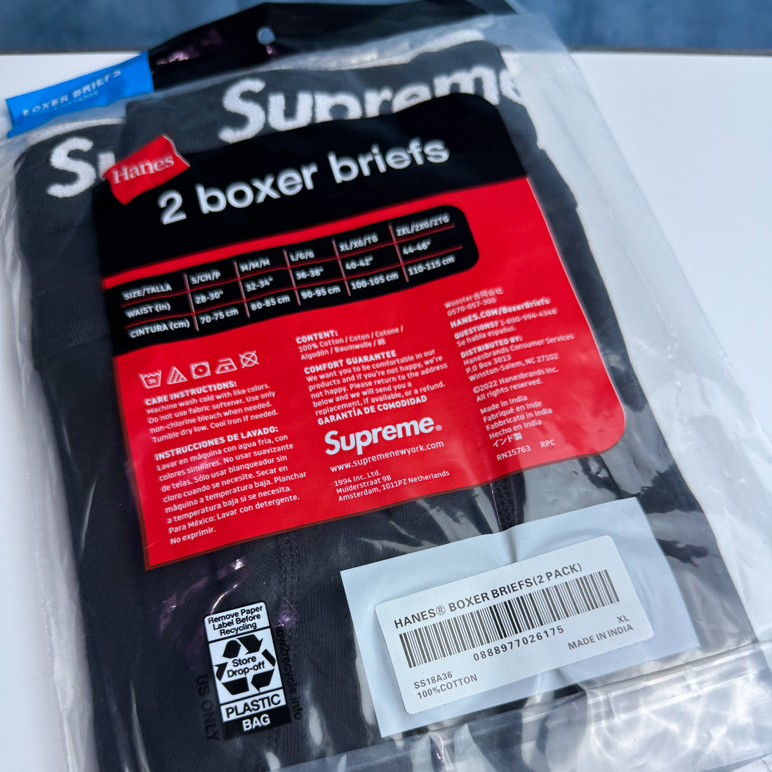 Hanes x Supreme Cueca Boxer Briefs 2 Pack Preta